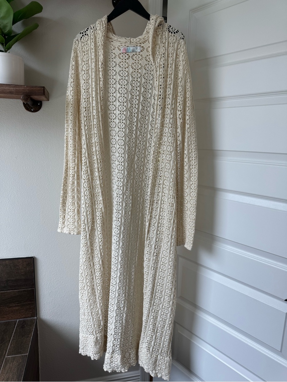 FP beach Open Crochet Hooded cardigan/kimono in Ivory